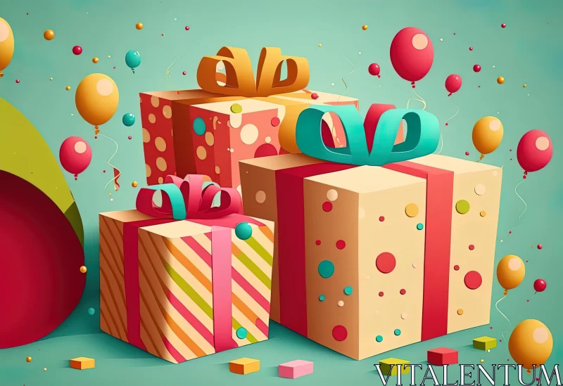Colorful Birthday Gifts Hanging on Green Background - Highly Detailed Illustrations AI Image
