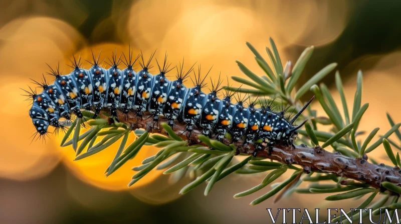 AI ART Colorful Caterpillar on Pine Branch