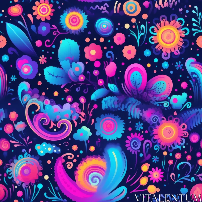 AI ART Colorful Flowers and Leaves Seamless Pattern for Design Projects