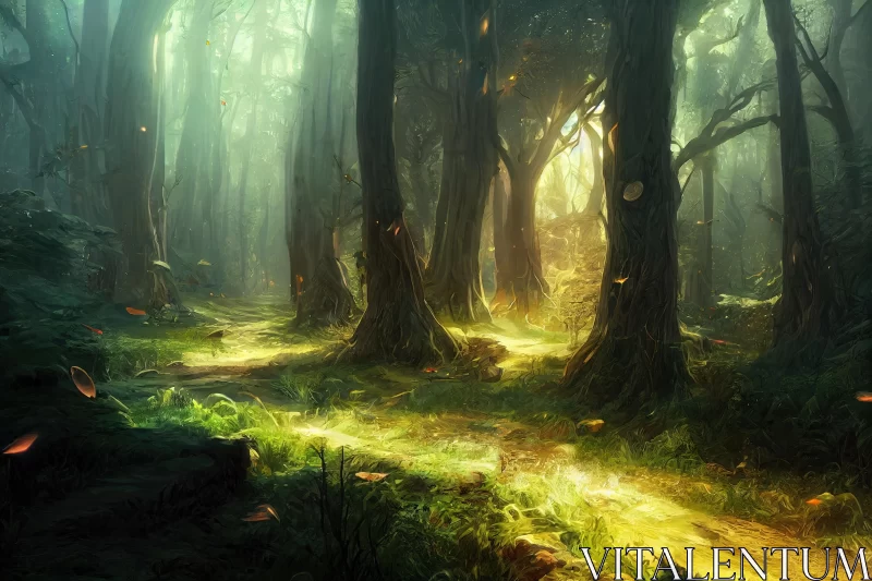 Enchanting Fantasy Forest Wallpaper for Desktop - Luminous Nature Scene AI Image