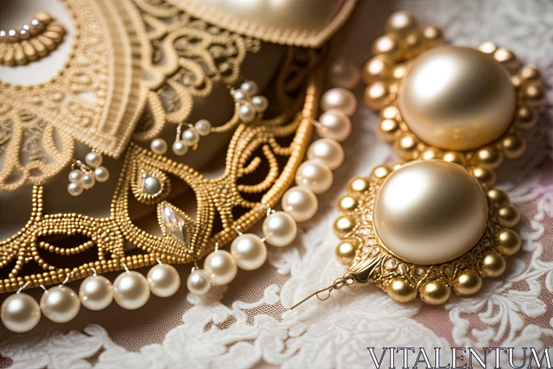 Exquisite Gold Collar with Pearls - Meticulously Designed Fashion Accessory AI Image