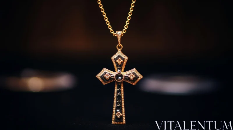 Exquisite Gold Cross Pendant with Diamonds | Jewelry Photography AI Image