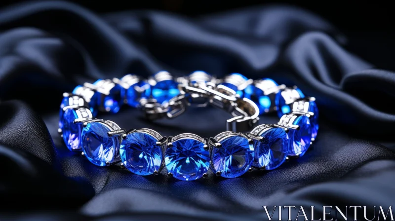 Luxury Blue Gemstone Bracelet on Dark Blue Silk Background AI Image