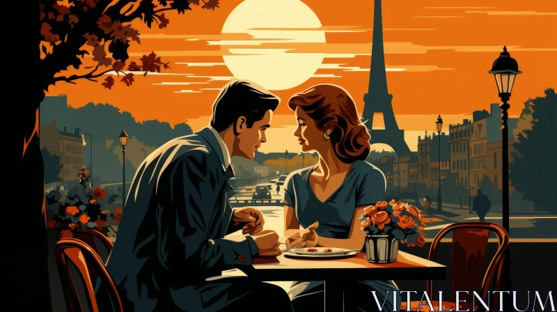 Romantic Scene at a Parisian Cafe AI Image