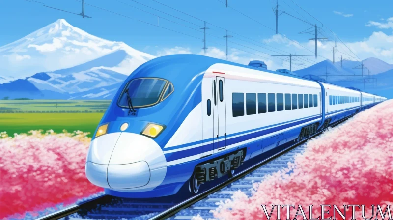 Scenic High-Speed Train Passing Through Mountain Landscape AI Image