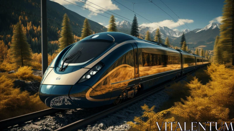 Sleek High-Speed Train in Stunning Mountain Landscape AI Image