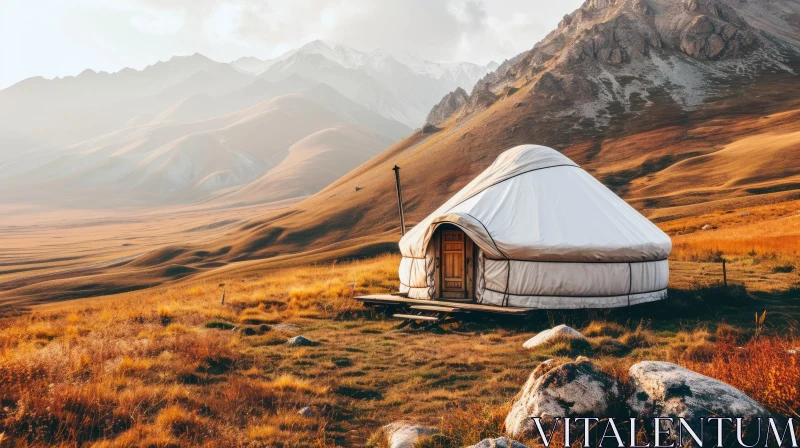Yurt in the Mountains: A Serene Escape into Nature AI Image