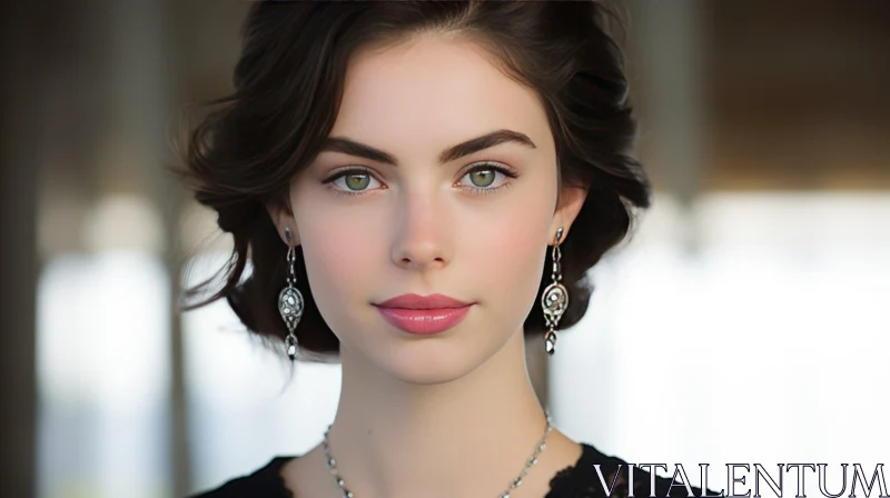 Beautiful Woman in Black Dress - Serene Portrait AI Image