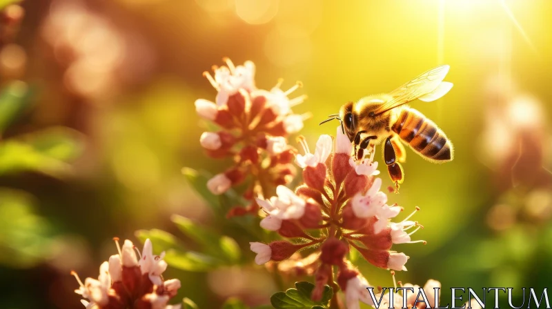 Bee Pollinating Flower in Nature AI Image