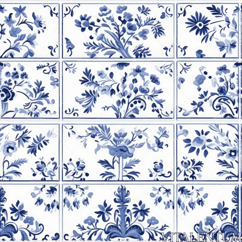 Blue and White Delft Tiles Pattern AI Image
