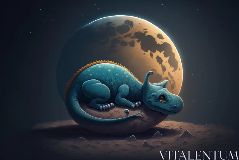 Blue Chameleon Under Moonlight - Hyperrealistic Illustration AI Image