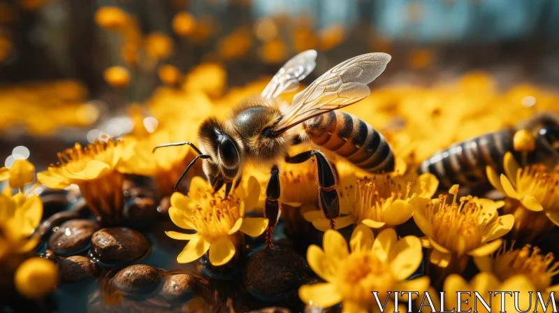 Close-up Honeybee and Flower in Natural Setting AI Image