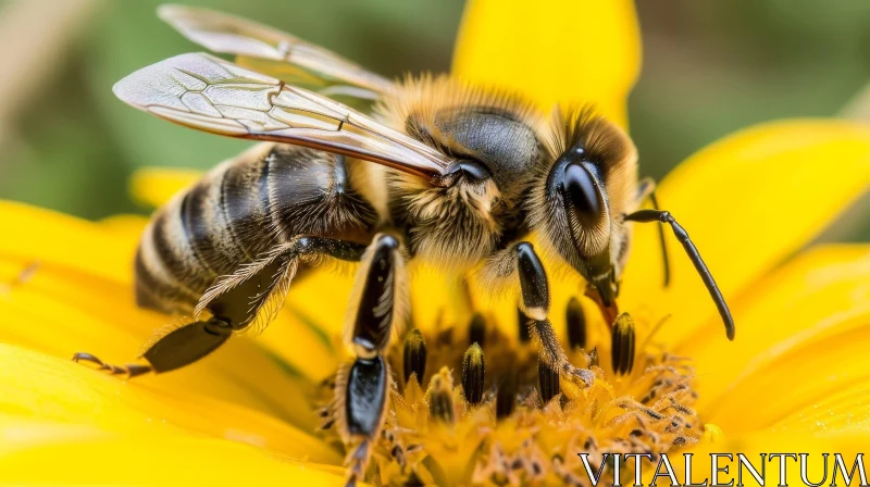 Close-up Honeybee on Yellow Flower - Nature Photography AI Image