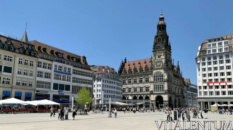 Exploring a Vibrant European City Square with Historic Buildings AI Image