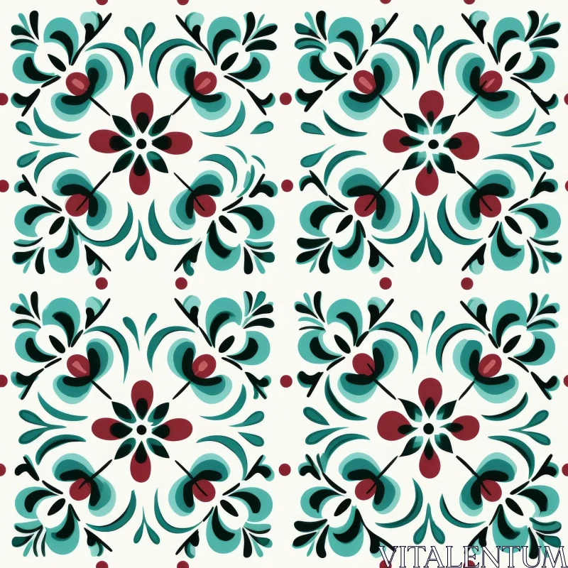Intricate Floral Tile Pattern - Symmetrical Design AI Image