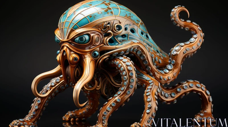 Intriguing Steampunk Octopus - 3D Rendering AI Image