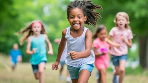 Joyful Children Running Freely in a Park