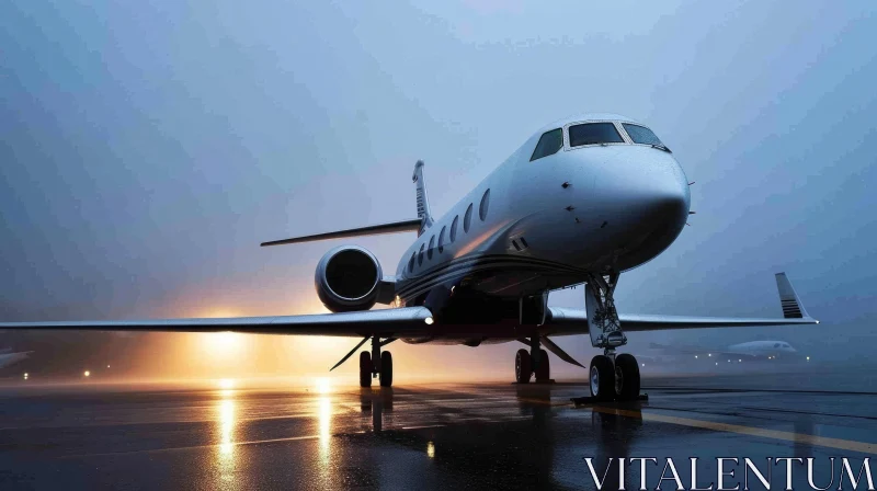 AI ART Nighttime Reflections: Stunning Private Jet on a Wet Runway