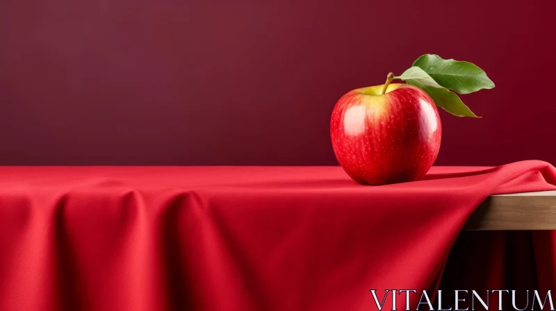 Red Apple on Wooden Block - Vibrant Food Photography AI Image