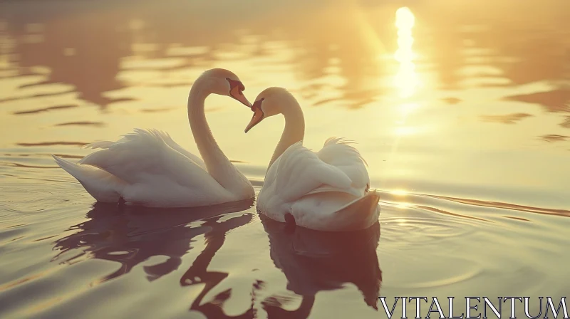 Romantic Swans at Sunset - Love Symbolism in Nature AI Image