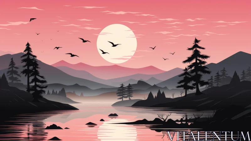 Tranquil Lake and Mountains at Sunset AI Image