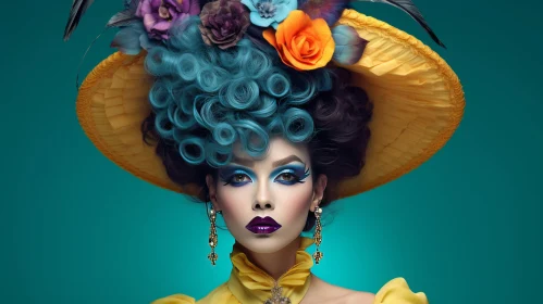 Unique Fashion Portrait with Elaborate Hairstyle and Hat