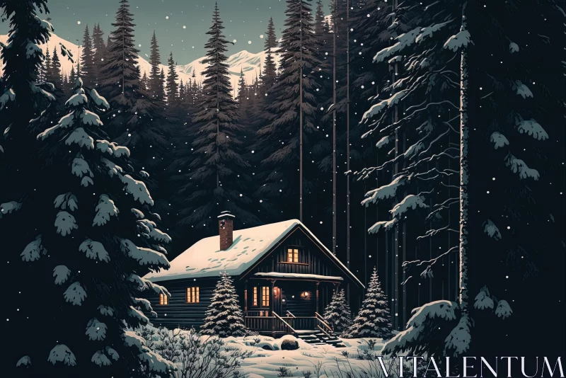 Winter Cabin in the Woods: A Serene and Artistic Depiction AI Image