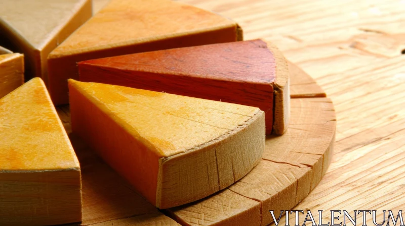 Wooden Pie Chart: A Vibrant Close-Up Image AI Image