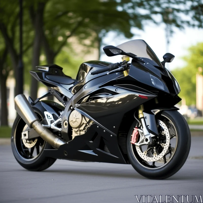 Black Motorbike Parked in Front of a Tree - Meticulous and Detailed Rendering AI Image