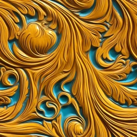 Blue and Gold Floral Seamless Pattern