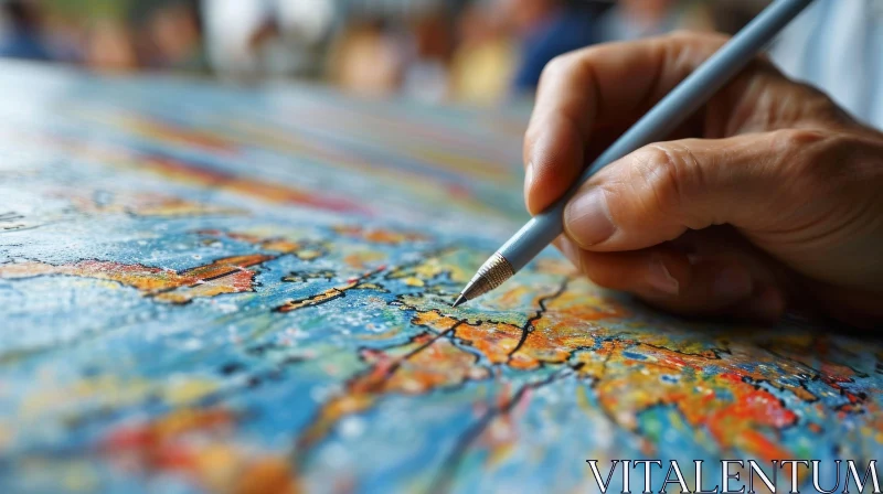Captivating Image: Person Drawing a Map on Canvas AI Image