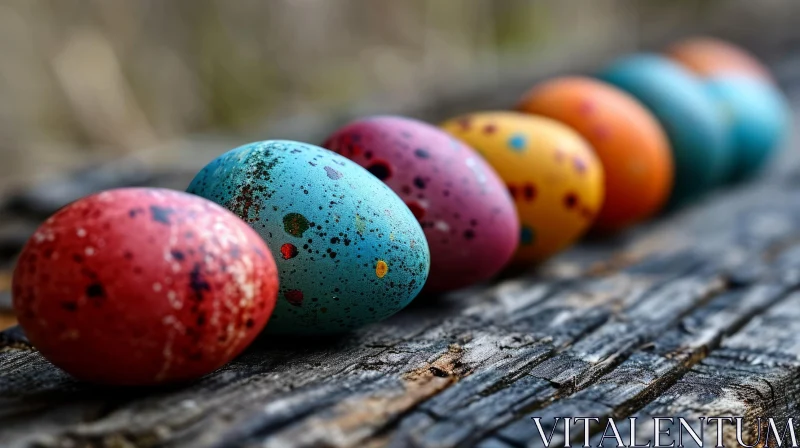 Colorful Easter Eggs on Wooden Background AI Image