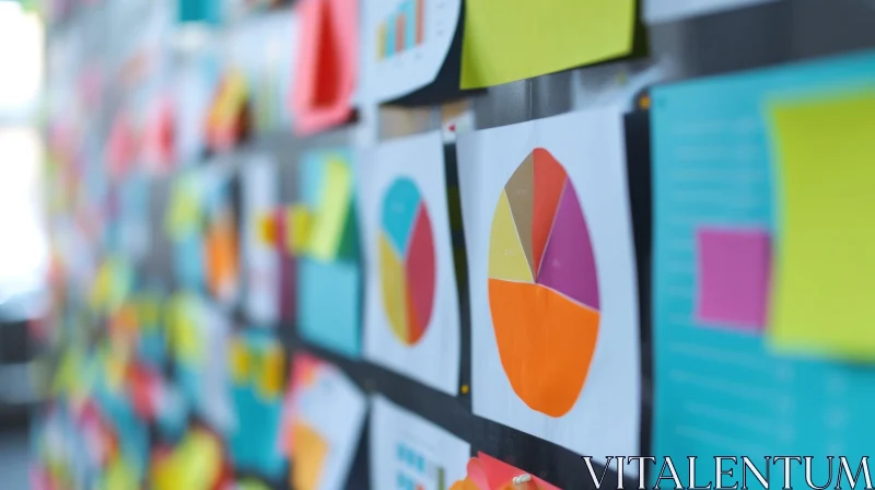 Colorful Wall with Sticky Notes and Pie Charts - Abstract Art AI Image