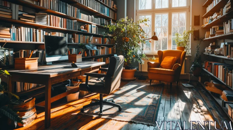 Cozy and Bright Home Office with Natural Light AI Image