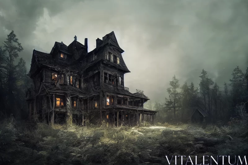 Creepy Haunted House Wallpaper - Meticulously Detailed Wood AI Image