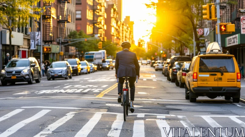Cyclist Riding Down City Street | Urban Cycling AI Image