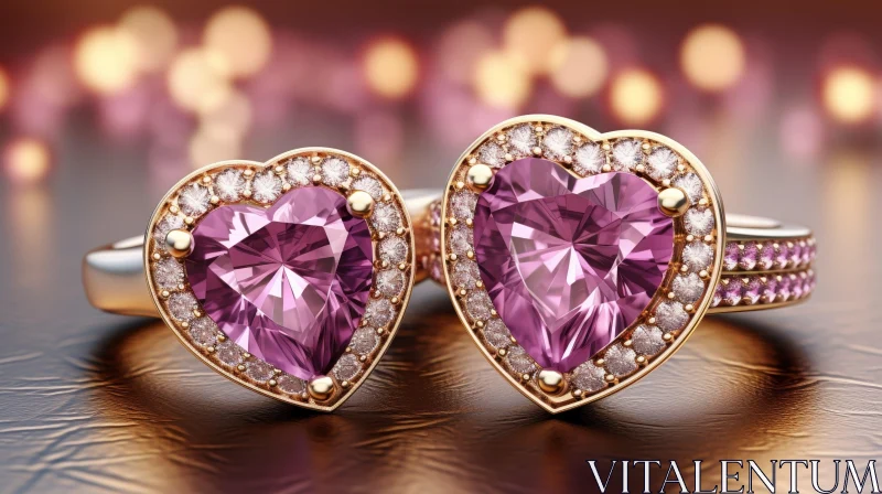Elegant Gold Rings with Heart-Shaped Pink Gemstones AI Image