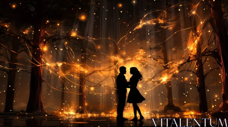 Enchanted Love in Forest - Romantic Couple Embracing AI Image