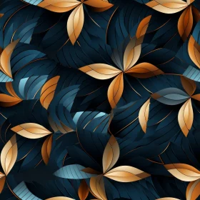 Luxurious Golden and Blue Leaves Seamless Pattern