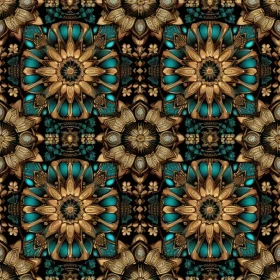 Luxury Golden Teal Blue Floral Geometric Pattern