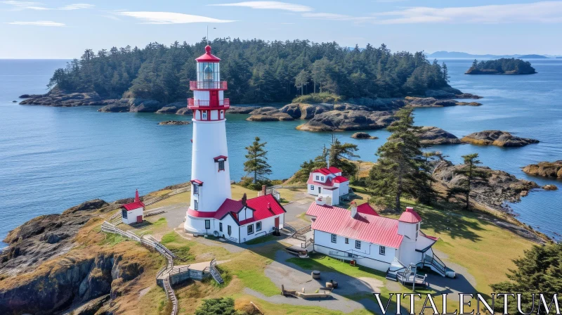 Majestic Lighthouse on a Rocky Island - A Captivating Scene AI Image