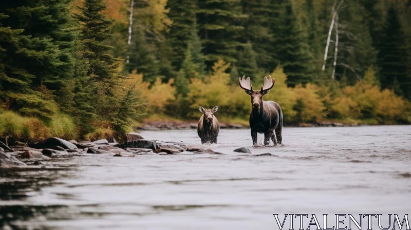 Majestic Moose in River - Wildlife Photography AI Image