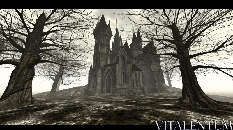 Mysterious and Spooky Castle in a Dark and Gloomy Atmosphere AI Image