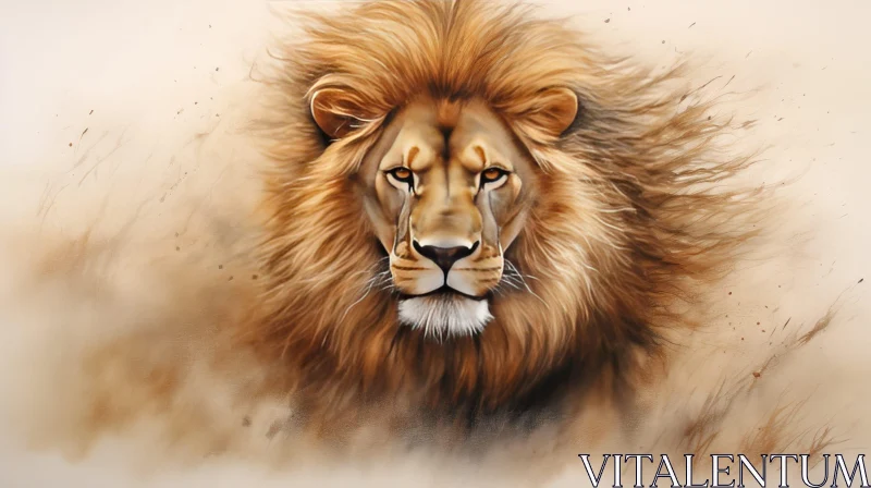 Realistic Lion Portrait Painting AI Image