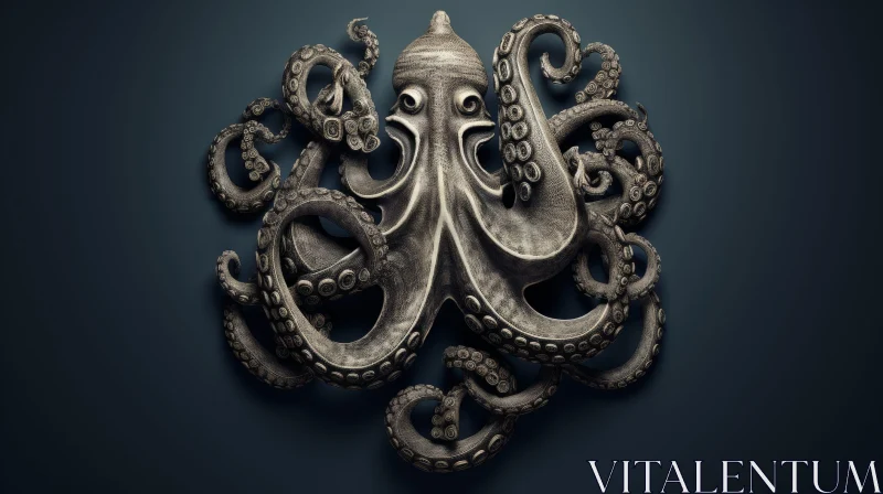 Realistic Octopus 3D Rendering in Dark Gray Color AI Image