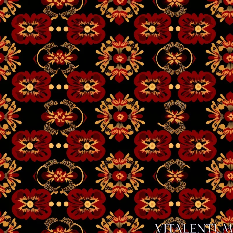 AI ART Red and Gold Floral Geometric Pattern