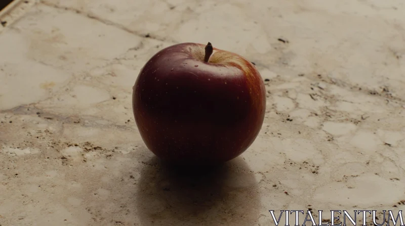 Red Apple Close-Up on Marble Table AI Image