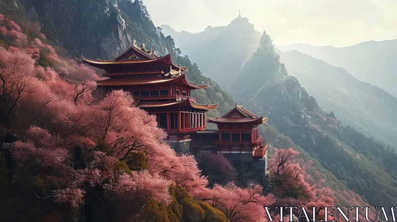 Serene Chinese Temple on Mountain: A Captivating Image of Tranquility AI Image