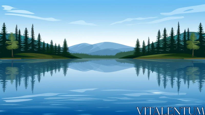 AI ART Tranquil Lake and Mountain Landscape