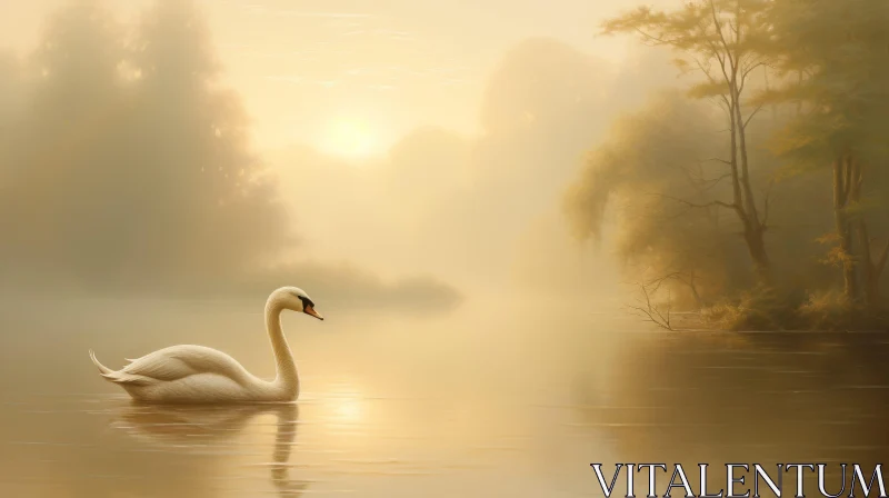 Tranquil Swan Painting at Sunrise AI Image
